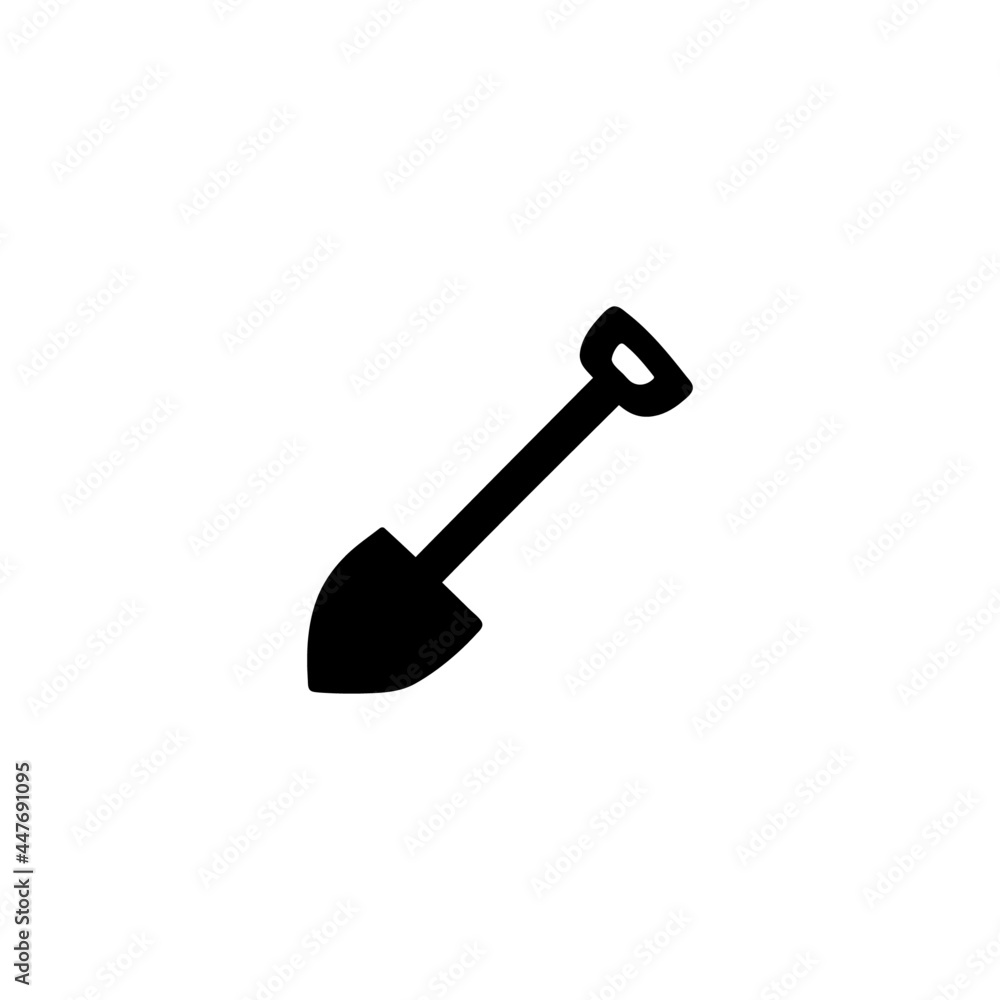 digging farm, gardening shovel icon in solid black flat shape glyph icon, isolated on white background 