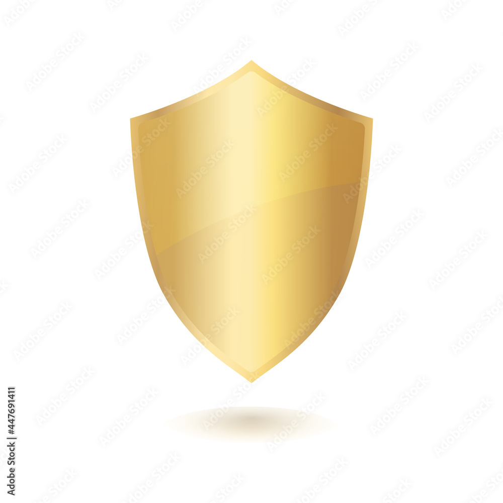 Gold shield isolated on white background. Protection sign. Vector illustration. Gold shield isolated on white background. Protection sign. Vector illustration.