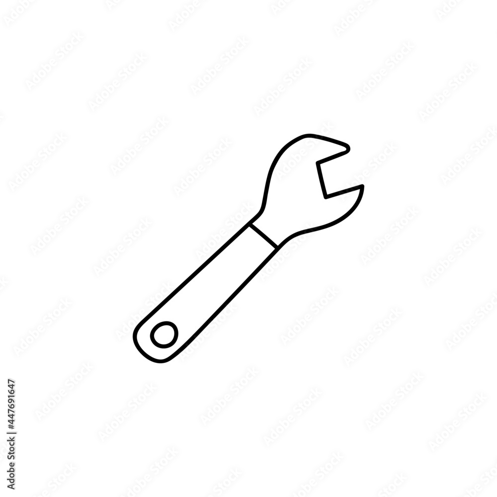 Spanner, wrench icon in flat black line style, isolated on white background Spanner, wrench icon in flat black line style, isolated on white background