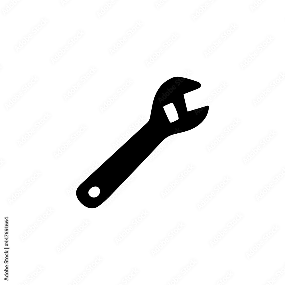 Spanner, wrench icon in solid black flat shape glyph icon, isolated on white background Spanner, wrench icon in solid black flat shape glyph icon, isolated on white background