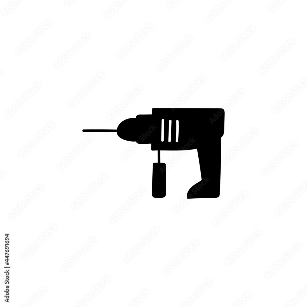 drill tool icon in solid black flat shape glyph icon, isolated on white background drill tool icon in solid black flat shape glyph icon, isolated on white background