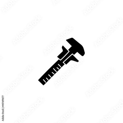 Caliper,  vernier icon in solid black flat shape glyph icon, isolated on white background 