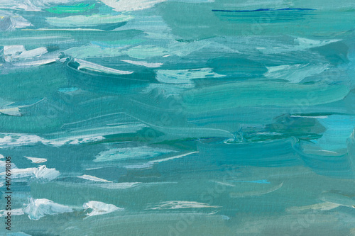 Abstract oil painting blue turquoise sea. Summer art background. Natural light blue wave texture. Impressionism in painting. A sea sketch  a fragment of a painting. Macro texture . Contemporary art