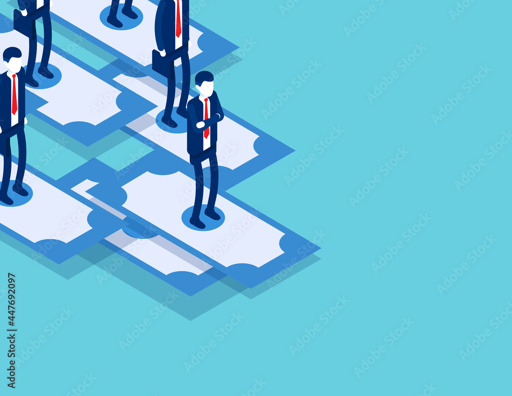 Business team standing on flying notebank. Business financial concept Business team standing on flying notebank. Business financial concept