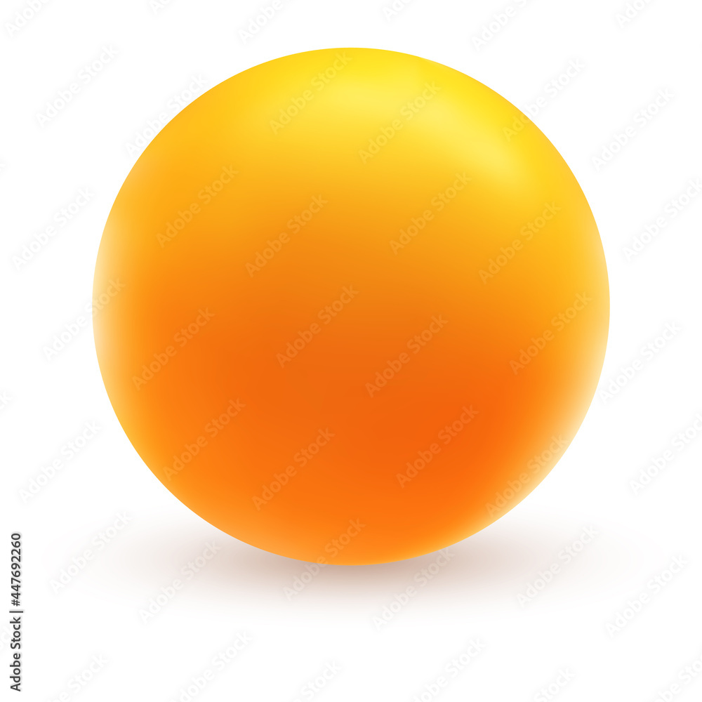 Orange ball isolated on white background. Plastic toy in realistic style. Vector illustration.