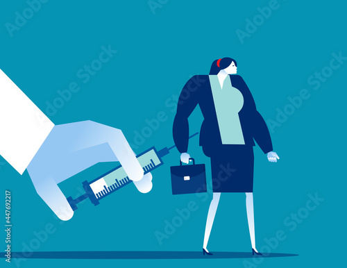 Hand holding a syringe to give people an injection inject a vaccine. Medical and health concept