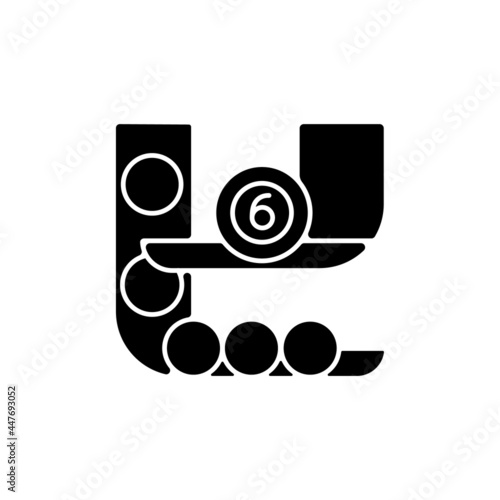 Powerball black glyph icon. Two-drum lottery game. Randomly picking winning numbers. Game with million-dollar jackpot chance. Silhouette symbol on white space. Vector isolated illustration