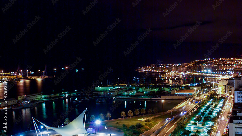 night view of Las Palmas city, in Gran Canaria