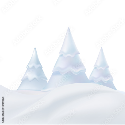 Christmas trees in snow isolated on white background. Winter composition. Vector.