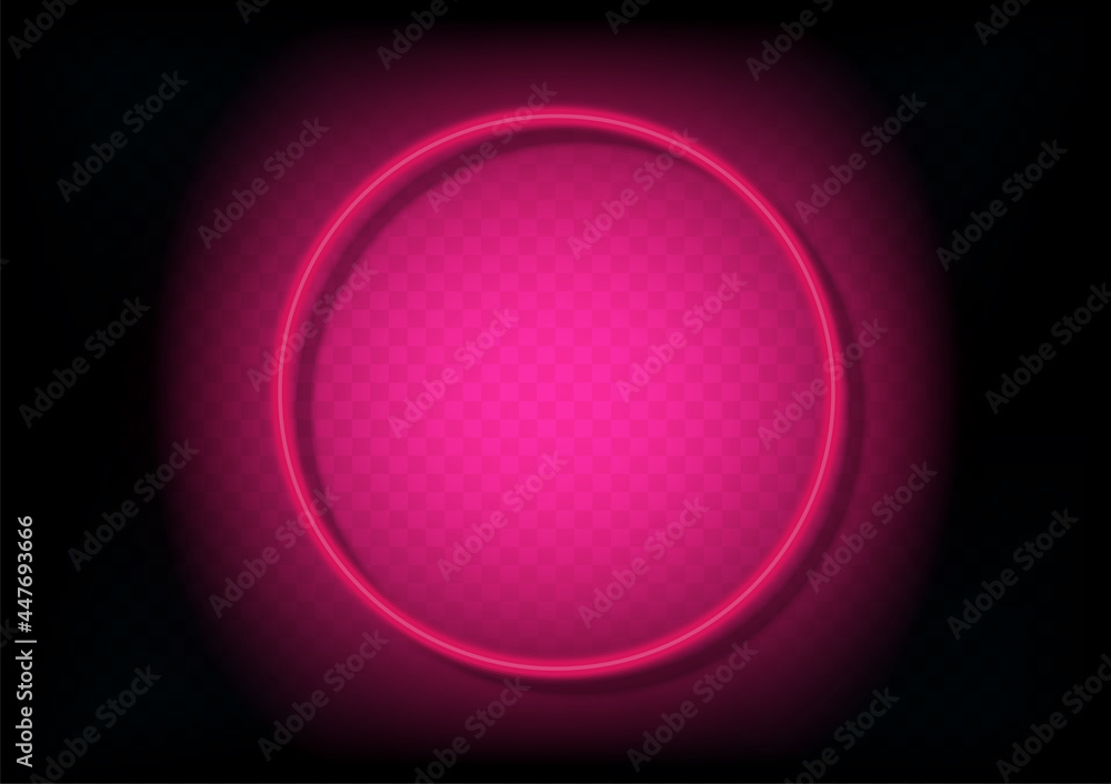 Neon circle framer. Pink isolated on transperency with shadow background vector. Geometric glow outline . Neon line in graphic style panel.
