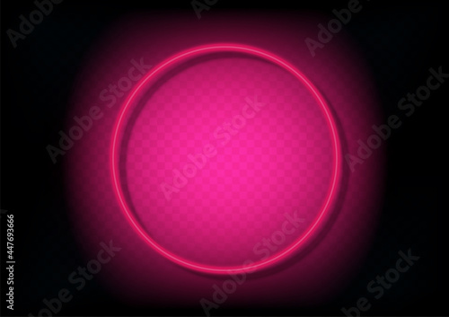 Neon circle framer. Pink isolated on transperency with shadow background vector. Geometric glow outline . Neon line in graphic style panel.