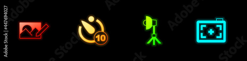 Set Photo retouching, Camera timer, Softbox light and camera icon. Vector