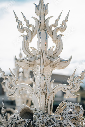 Close-up details Wat Rong Khun, known as the White Temple