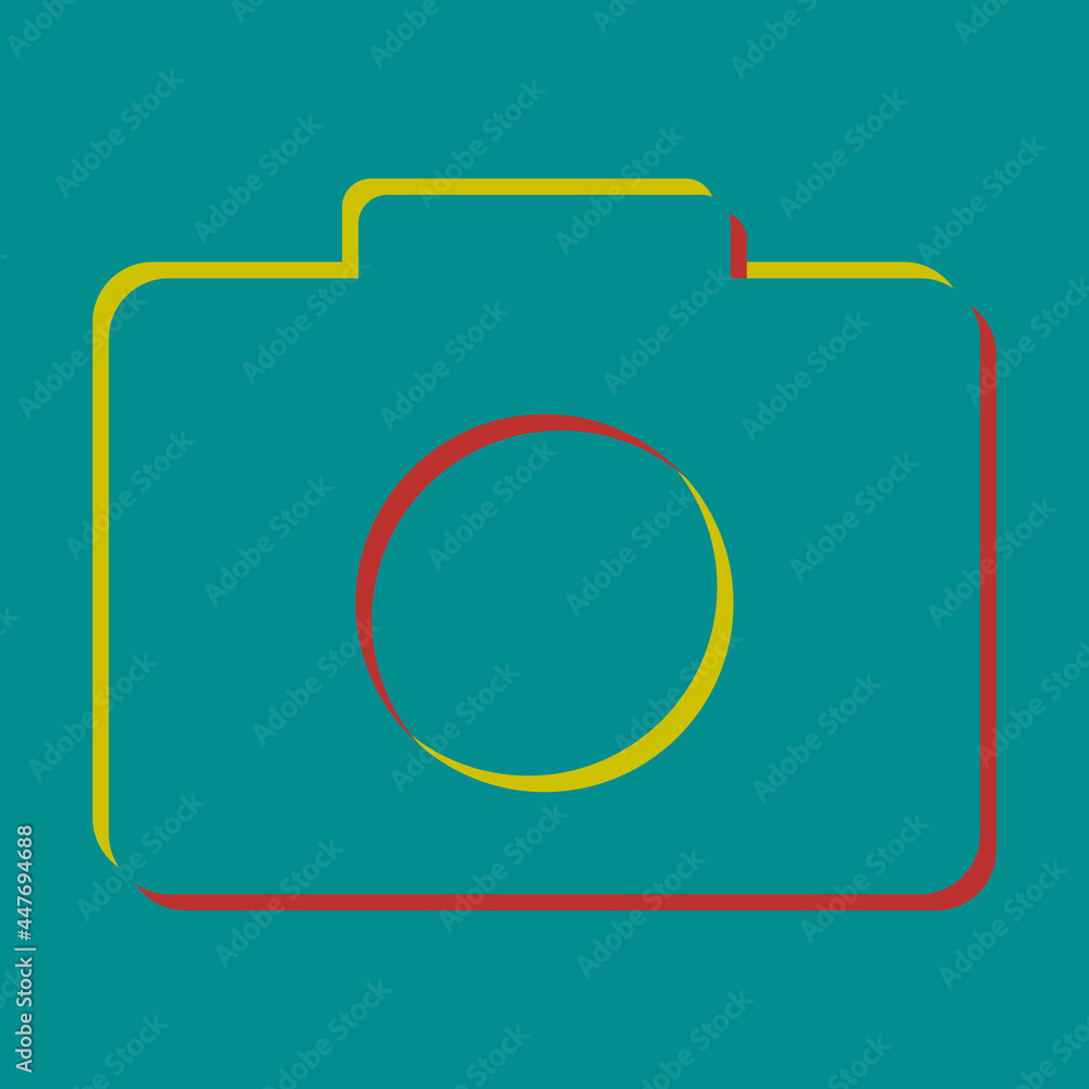 Digital camera sign. Pseudo 3d embossed icon with citrine and persian red colors on dark cyan background. Illustration. Digital camera sign. Pseudo 3d embossed icon with citrine and persian red colors on dark cyan background. Illustration.