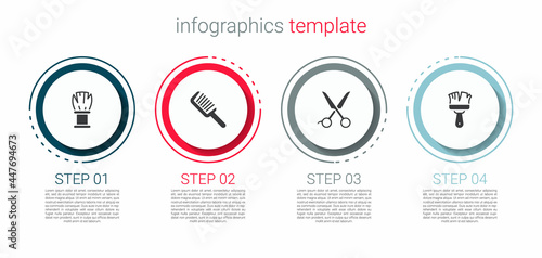 Set Shaving brush, Hairbrush, Scissors hairdresser and . Business infographic template. Vector