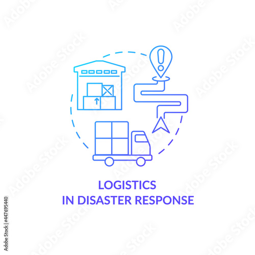 Logistics in disaster response concept icon. Humanitarian aid knowledge and skill transition abstract idea thin line illustration. Delivery servicies. Vector isolated outline color drawing.