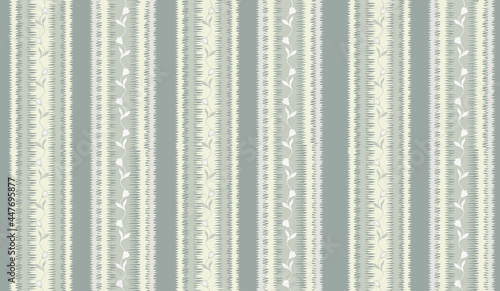 Floral stripy seamless textile pattern. Flourish tiled oriental ethnic background. Abstract stripe ornament with lines and fantastic flowers and leaves.