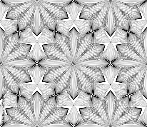 Abstract seamless floral line pattern. Arabic line ornament with flower shape...