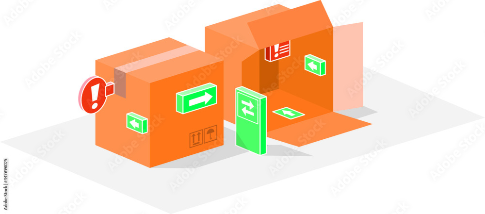 Small town of boxes. Urban packaging made with boxes and signs. Vector illustration of roads, highways and signs in the middle of the city of boxes. Small town of boxes. Urban packaging made with boxes and signs. Vector illustration of roads, highways and signs in the middle of the city of boxes.