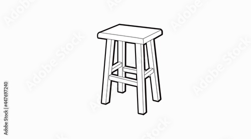 Vector Isolated Black and White Illustration of a Wooden Stool