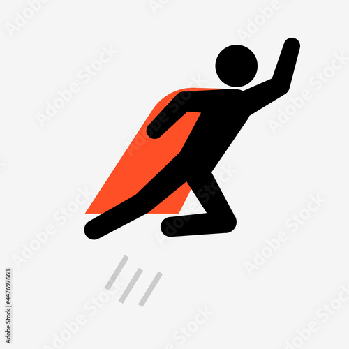 Flying stickman hero icon. Clipart image isolated on white background