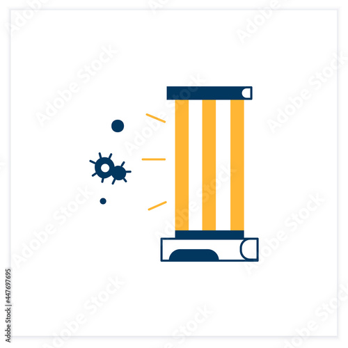 UV lamp flat icon. Antibacterial light UVC sterilizer linear pictogram. Concept of plant growing, air and surfaces sterilization and corona virus safety in pubic areas. Vector illustration