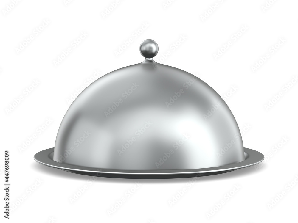 metallic cloche on white background. Isolated 3d illustration metallic cloche on white background. Isolated 3d illustration