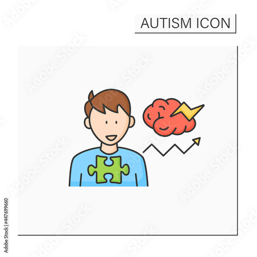 Neurodevelopmental disorder color icon. Behavioral disturbances. Restricted and repetitive behavior. Autism spectrum disorder concept.Isolated vector illustration