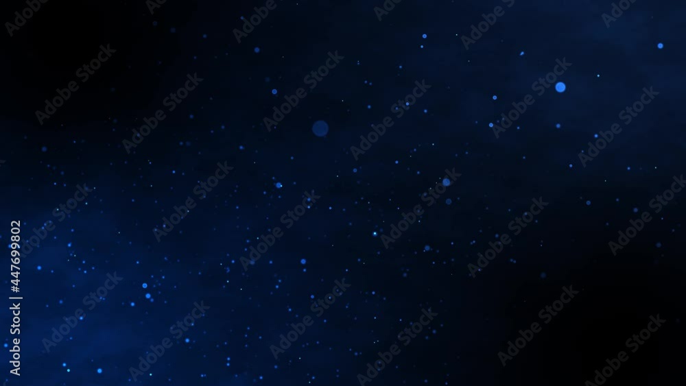 Blue bokeh particles glitter awards dust gradient abstract background. Futuristic glittering in space on blue background.