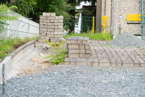 a pile of bricks for laying the road, Europe photo