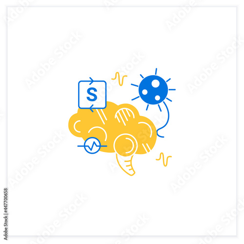 Neurological symptoms flat icon. Covid disease molecule attack brain. Concept of corona virus neurology symptoms danger, cerebral dysfunction and encephalopathy.Vector illustration 