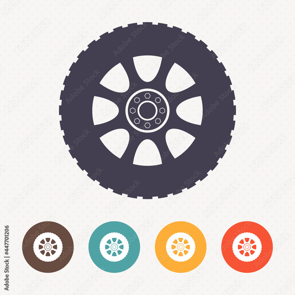 Fototapeta premium Car wheel icon on dot pattern background
