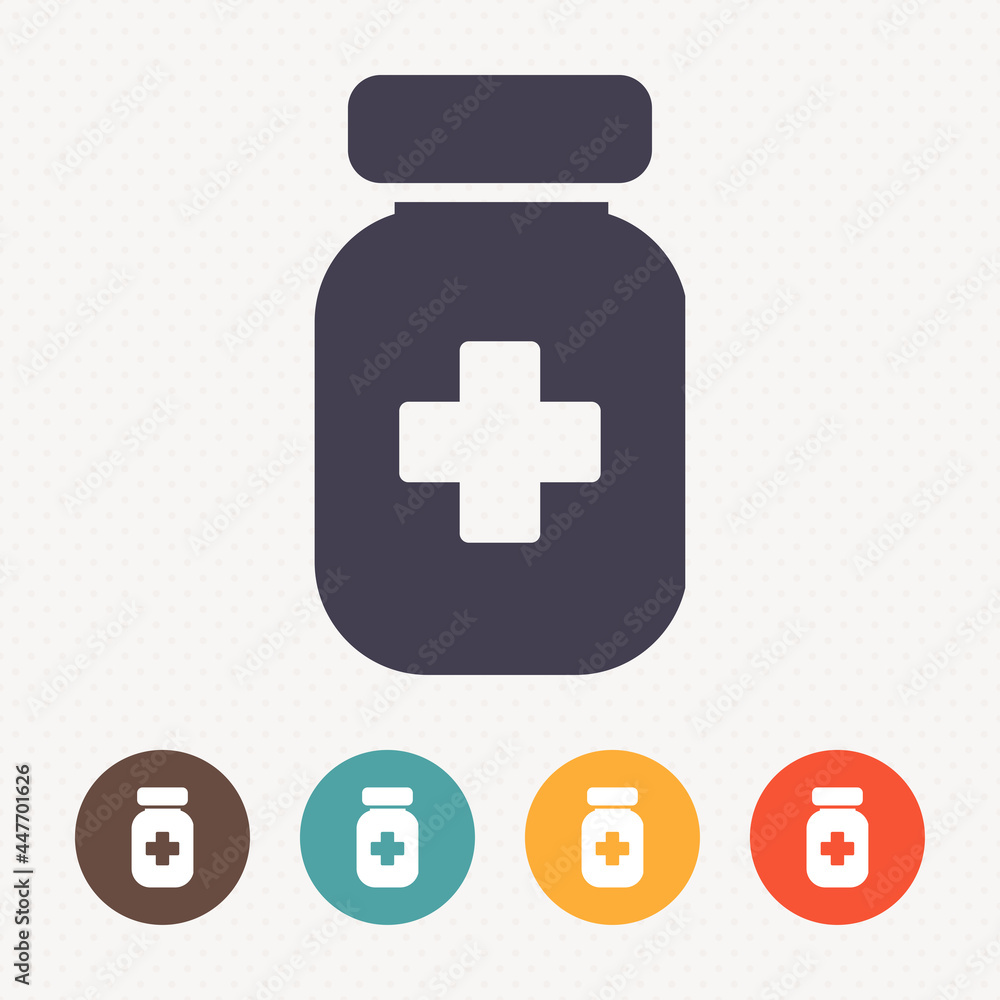 Obraz premium Medicine bottle icon on dot pattern background