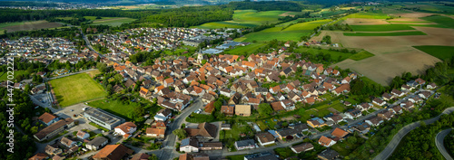 Aerial view of the village Diefenbach in Germany. On a sunny morning in spring. 