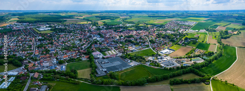 Aerial view around the city Uffenheim in Germany, Bavaria on a sunny spring day