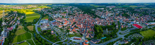 Aerial view of the city Neustadt an der Aisch in Germany, Bavaria on a sunny spring day