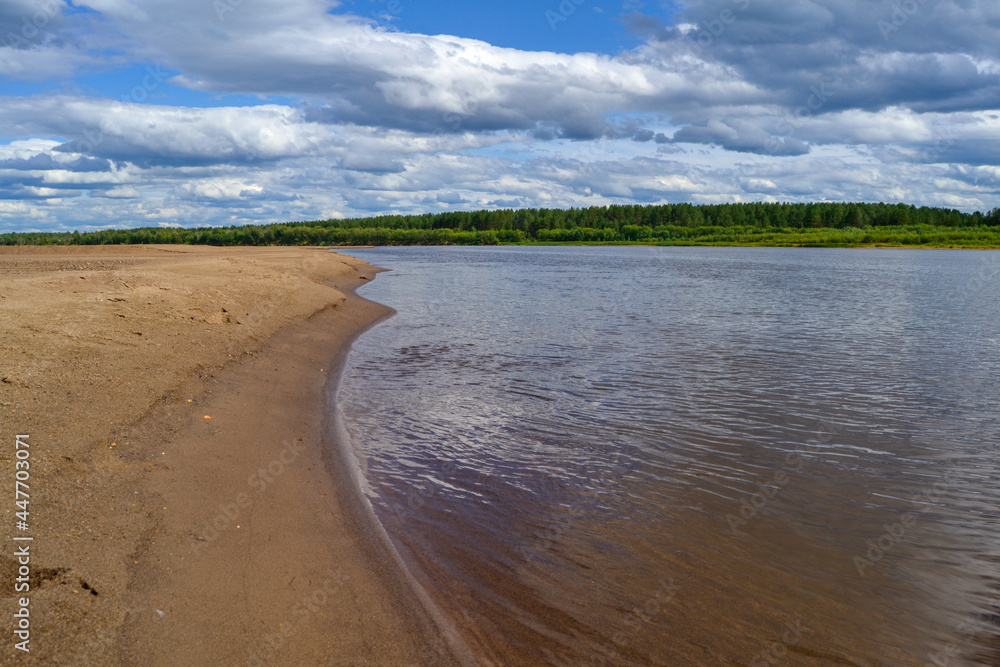 On the sandy bank of the river. Russia, Komi Republic