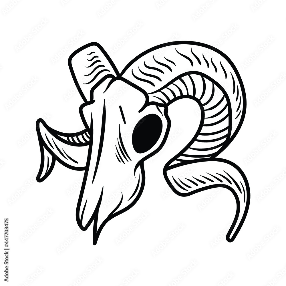 GOAT HEAD SKULL DRAWING TRIBAL CARTOON ILLUSTRATION DESIGN VECTOR GOAT HEAD SKULL DRAWING TRIBAL CARTOON ILLUSTRATION DESIGN VECTOR