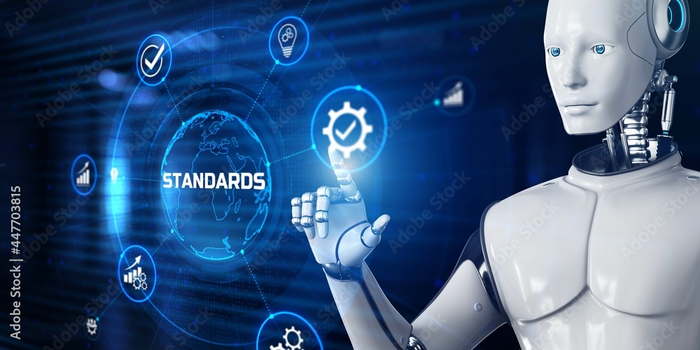 Standard quality control certification standardisation. Robot pressing ...