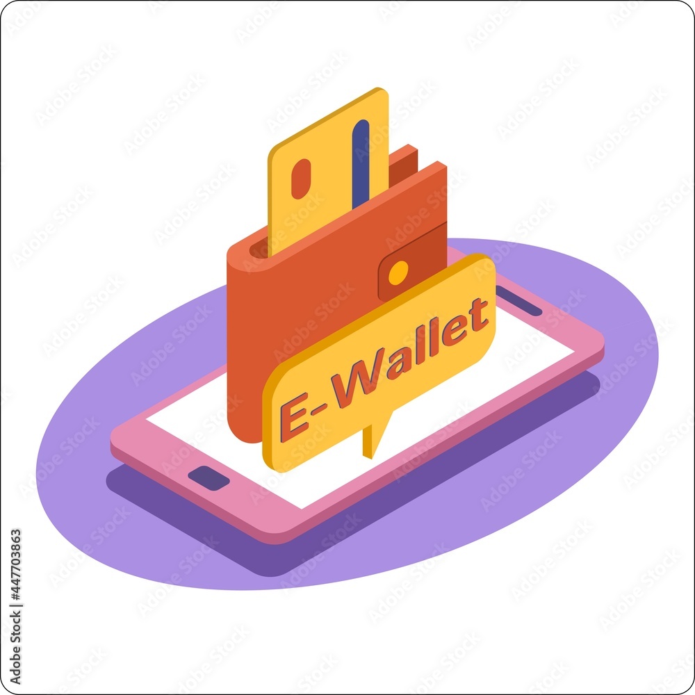 Money transfer to e-wallet concept, financial savings and online payment. Mockup phone and wallet. Popular flat colors. Vector isometric 3d illustration. Money transfer to e-wallet concept, financial savings and online payment. Mockup phone and wallet. Popular flat colors. Vector isometric 3d illustration.