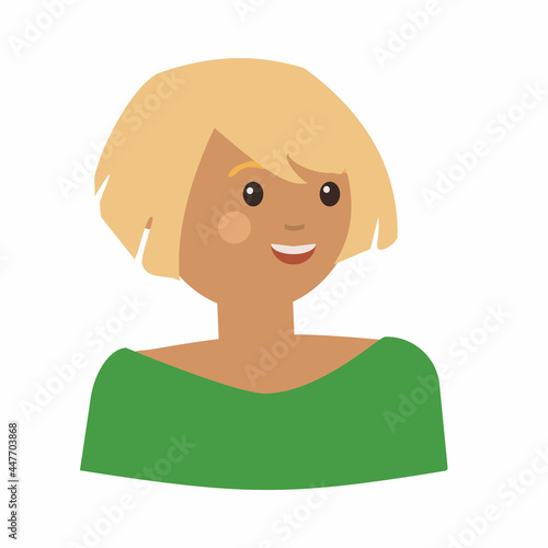 Young shot hair woman avatar Flat vector illustration on white background