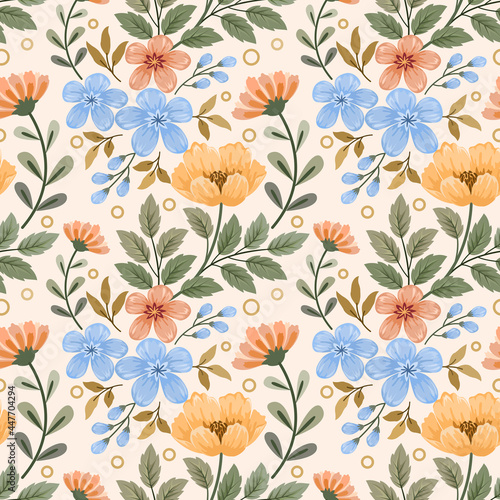 Colorful hand draw flowers seamless pattern for fabric textile wallpaper.