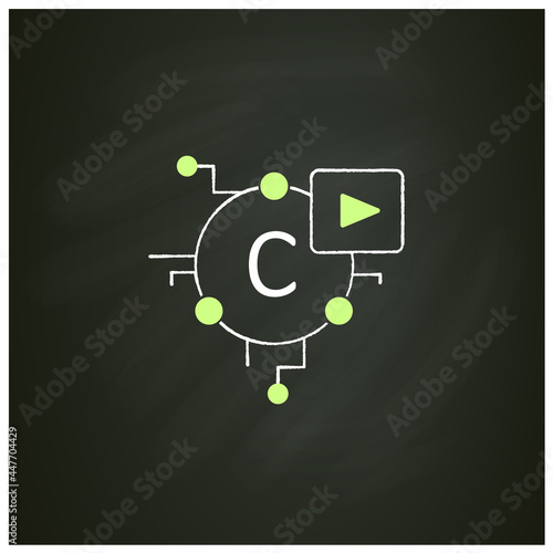 Cryptomedia chalk icon. Digital medium includes graphics, audio.Video, plain text,hyperlinks.Universally accessible hypermedia.Digitalization concept. Isolated vector illustration on chalkboard