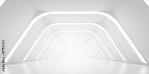 Fototapeta Naklejka Na Ścianę i Meble -  Light Corridor modern background. Futuristic Sci-Fi Tunnel. 3D Rendering