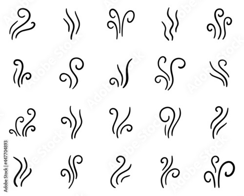 Hand drawn doodle steam or aroma signs collection isolated on white background vector illustration.