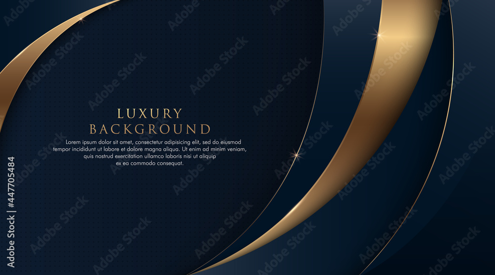 Dark blue abstract curve background with glitter golden lines. Luxury and elegant style template. Modern Simple geometric pattern with space for your text. Suit for cover, poster, website, flyer. - obrazy, fototapety, plakaty 