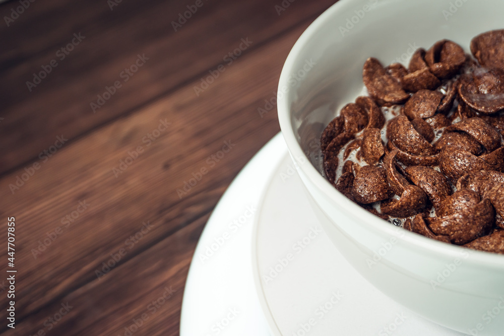 Closeup of Chocolate cereal with selective focus. Shallow depth field. Healthy food concept Closeup of Chocolate cereal with selective focus. Shallow depth field. Healthy food concept
