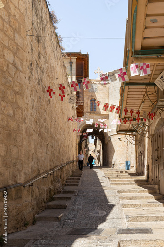 The quiet small Saint Helena in Christian quarters in the old city of Jerusalem, Israel