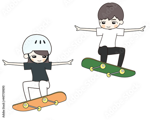 スケートボード　ヘルメット　イラストセット