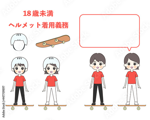 スケートボード　ヘルメット　イラストセット